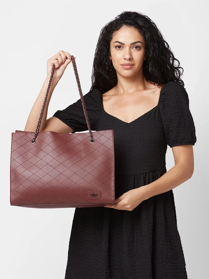 globus Globus Women Maroon Textured Casual Tote Bag